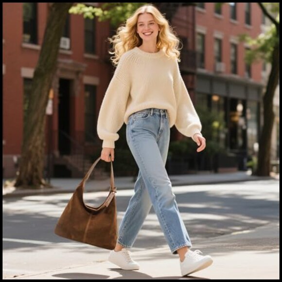 Slouchy Hobo Tote Bag Faux Suede Minimalist Chic Casual Shoulder Purse - Picture 2 of 7